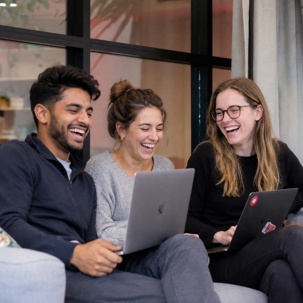 Drei Mitglieder des Crafins Studio Teams bei der Arbeit